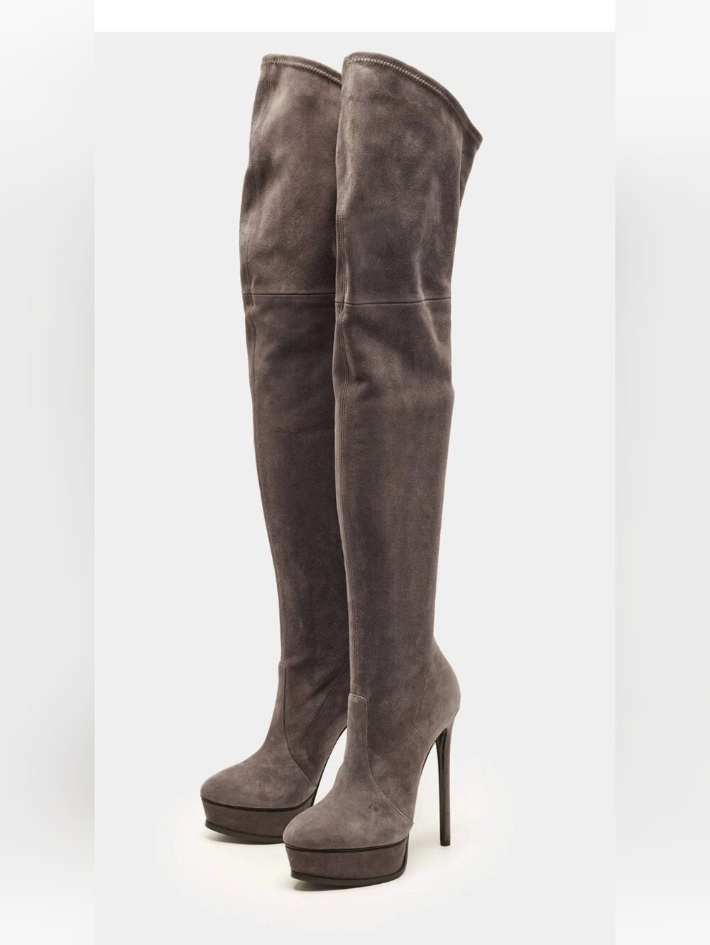 Casadei Gray Suede Flora Over-the-Knee Platform Boots